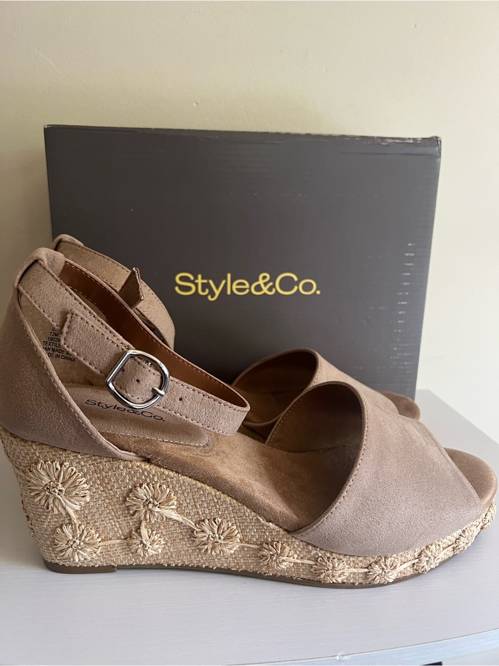 Style & Co. Suede Taupe Espadrille Wedge Sandals